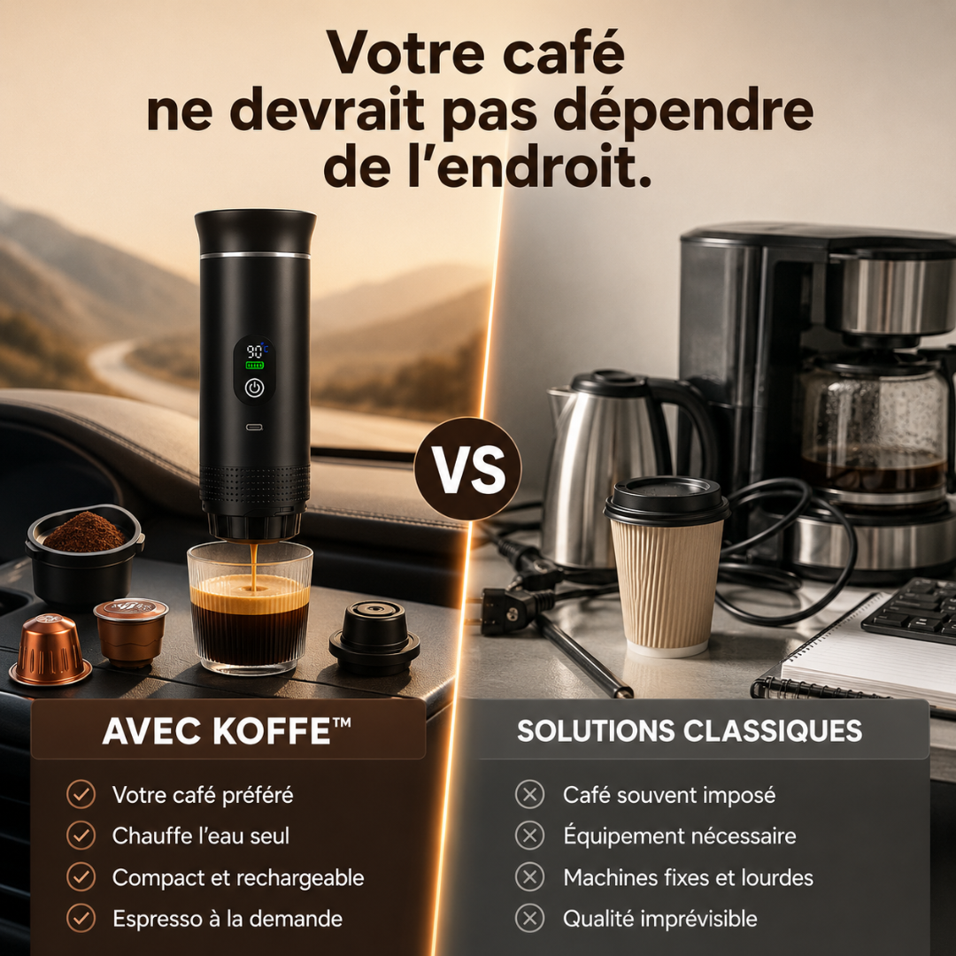 Koffe One — Machine à espresso portable auto-chauffante.